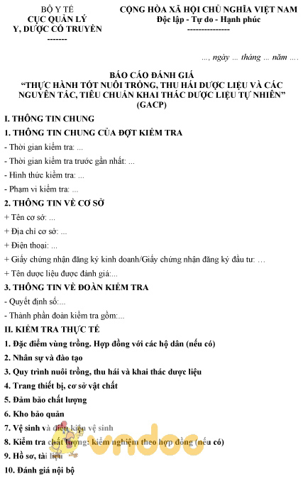 Mẫu báo cáo đánh giá thực hành tốt nuôi trồng, thu hái dược liệu