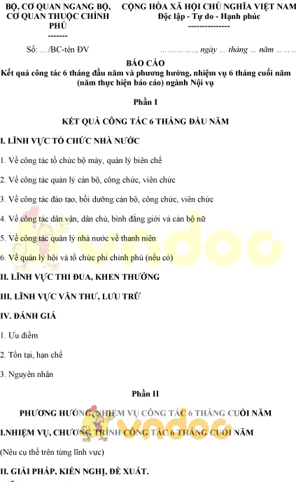 Mẫu báo cáo kết quả 6 tháng đầu năm và phương hướng 6 tháng cuối năm của ngành Nội vụ