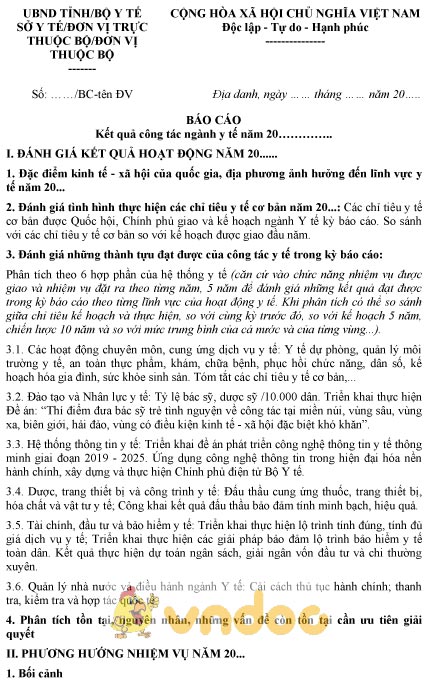 Mẫu báo cáo kết quả công tác ngành y tế