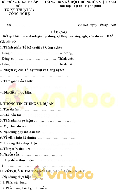 Mẫu báo cáo kết quả kiểm tra, đánh giá nội dung kỹ thuật và công nghệ