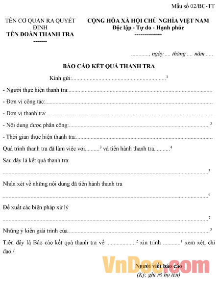 Mẫu báo cáo kết quả thanh tra