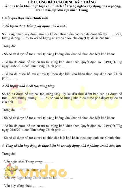 Mẫu báo cáo kết quả thực hiện chính sách hỗ trợ hộ nghèo xây dựng nhà ở phòng, tránh bão lụt