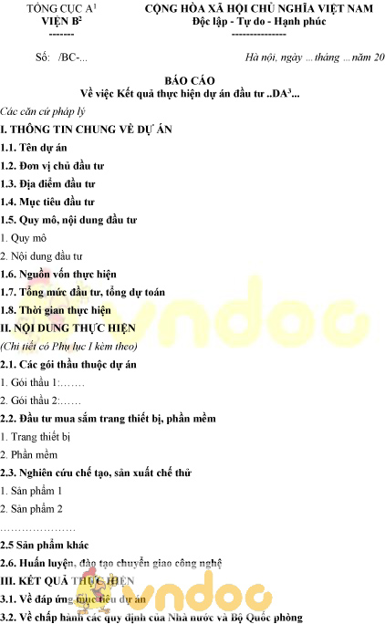 Mẫu báo cáo kết quả thực hiện dự án đầu tư