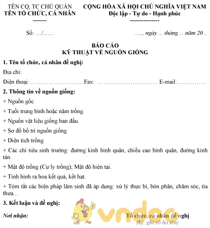 Mẫu báo cáo kỹ thuật về nguồn giống cây trồng lâm nghiệp