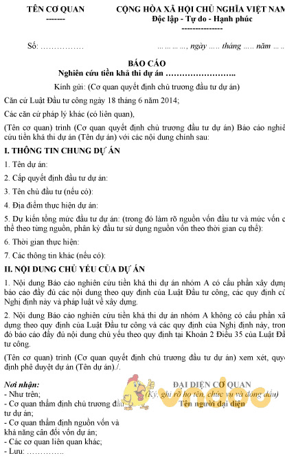 Mẫu báo cáo nghiên cứu tiền khả thi dự án