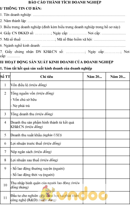 Mẫu báo cáo thành tích doanh nghiệp