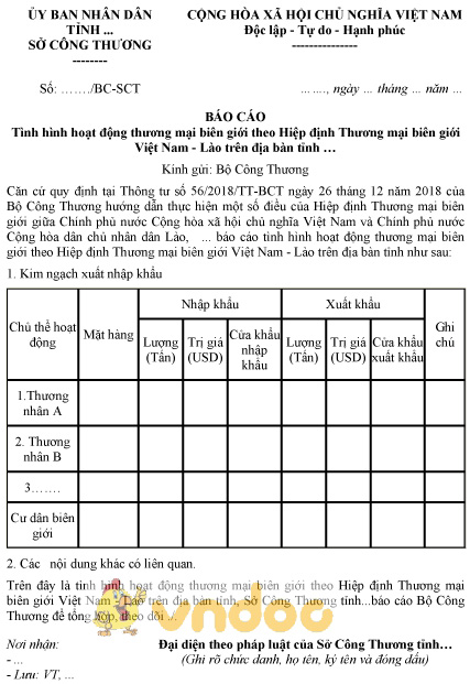 Mẫu báo cáo tình hình hoạt động thương mại biên giới