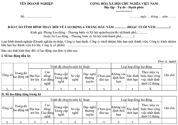 Mẫu Báo Cáo Tình Hình Sử Dụng Lao động 6 Tháng đầu Năm Cuối Năm 4154