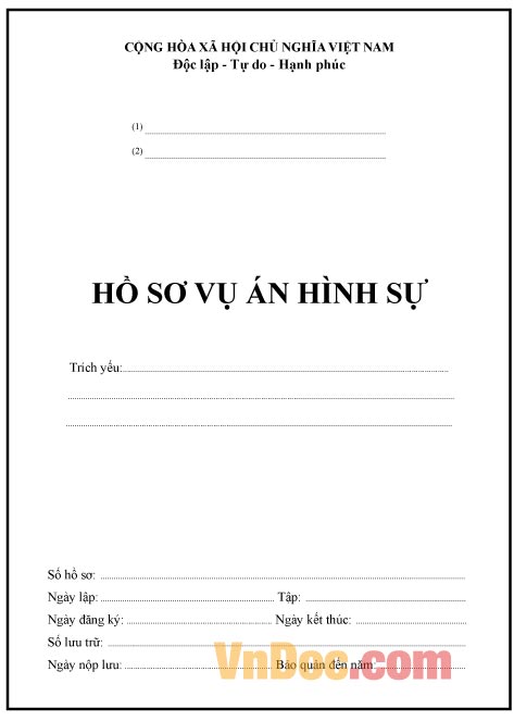 Mẫu bìa hồ sơ vụ án