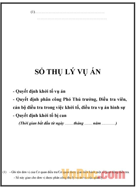 Mẫu bìa sổ thụ lý vụ án hình sự