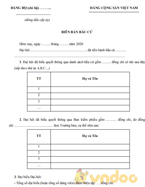 Mẫu biên bản bầu cử Đảng bộ