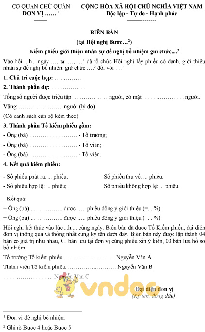 Mẫu biên bản kiểm phiếu giới thiệu nhân sự đề nghị bổ nhiệm giữ chức