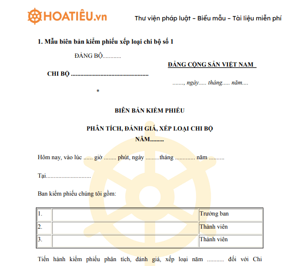 Mẫu phiếu đánh giá và phân loại công chức