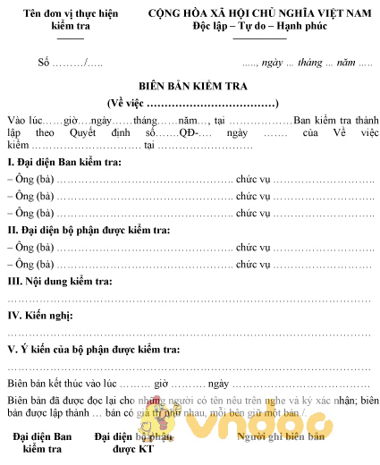 Mẫu biên bản kiểm tra