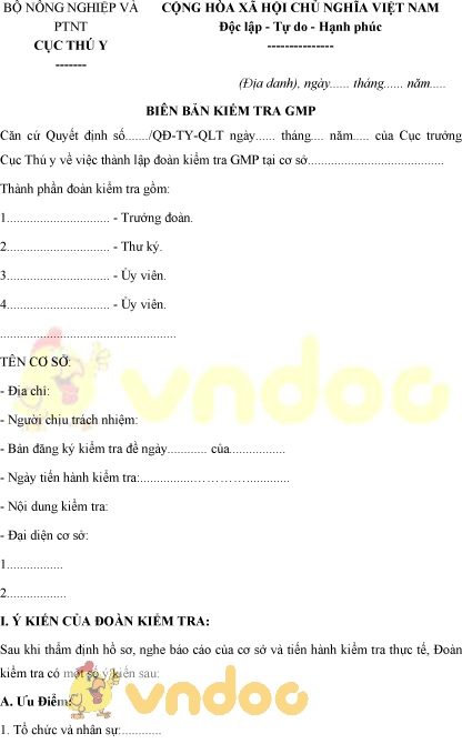 Mẫu biên bản kiểm tra GMP