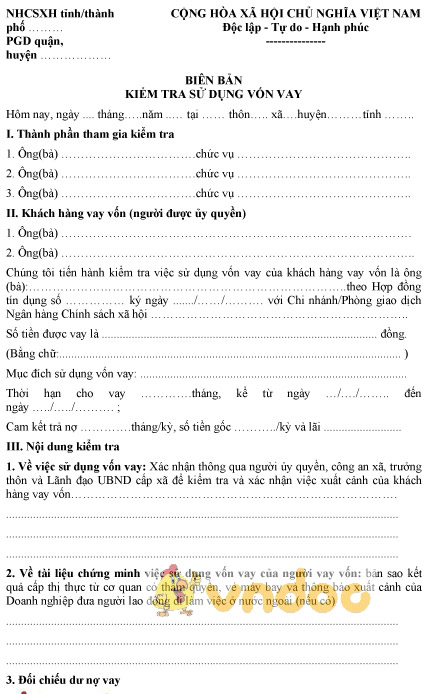 Mẫu biên bản kiểm tra sử dụng vốn vay