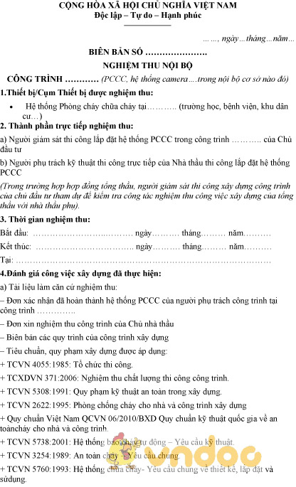 Mẫu biên bản nghiệm thu nội bộ