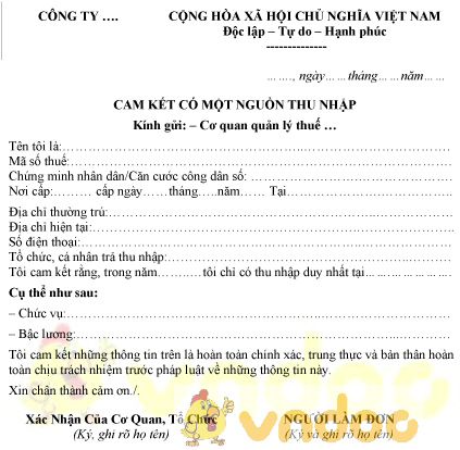 Mẫu cam kết có một nguồn thu nhập