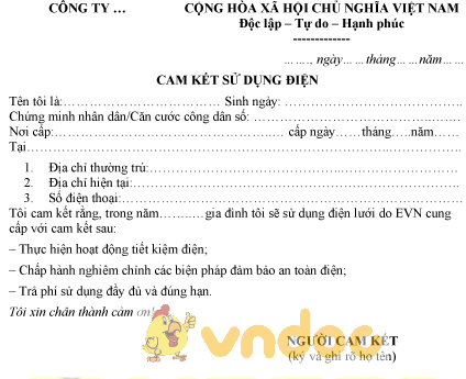 Mẫu cam kết sử dụng điện