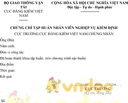 Mẫu chứng chỉ tập huấn nhân viên nghiệp vụ kiểm định