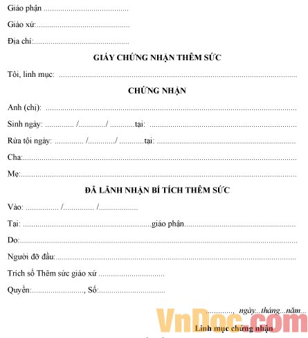 Mẫu bản chứng nhận bí tích thêm sức