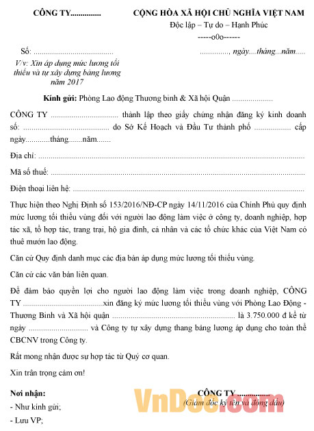 Mẫu công văn đề nghị đăng ký thang bảng lương