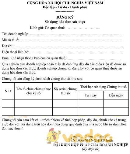 Mẫu đăng ký sử dụng hóa đơn xác thực