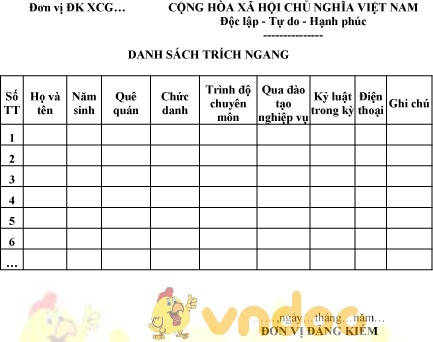 Mẫu danh sách trích ngang