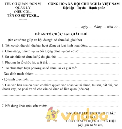 Mẫu đề án tổ chức lại, giải thể cơ sở trợ giúp xã hội