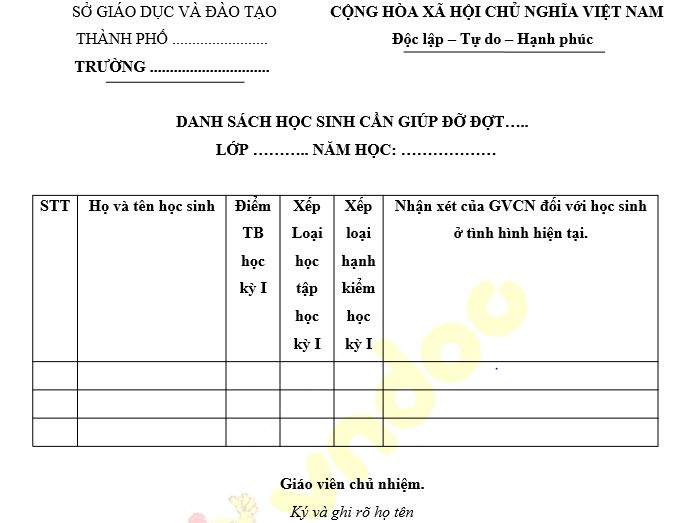 Mẫu đề nghị học sinh cần giúp đỡ