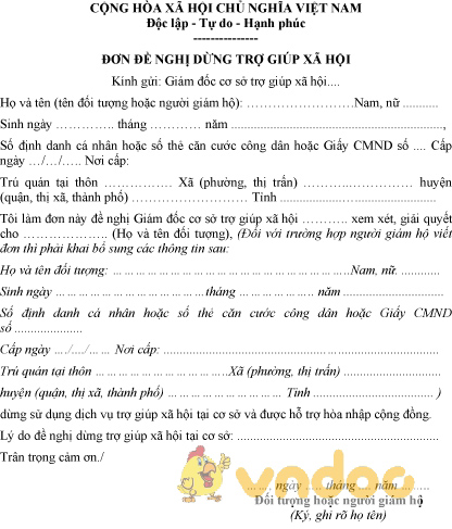 Mẫu đơn đề nghị dừng trợ giúp xã hội