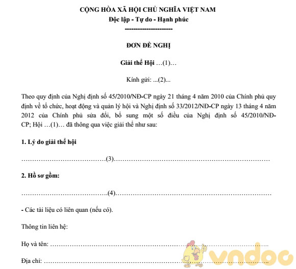 Mẫu đơn đề nghị giải thể hội