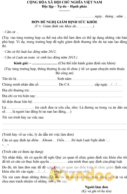 Mẫu đơn đề nghị giám định sức khỏe