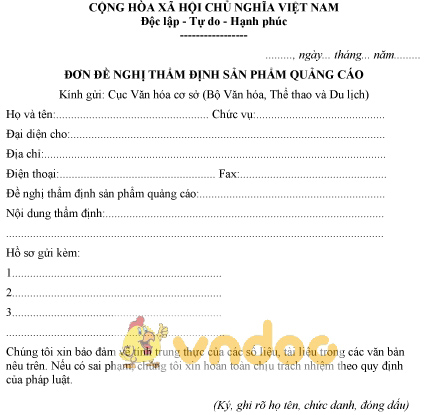 mau-don-de-nghi-tham-dinh-san-pham-quang-cao-1 Mẫu đơn đề nghị thẩm định sản phẩm quảng cáo