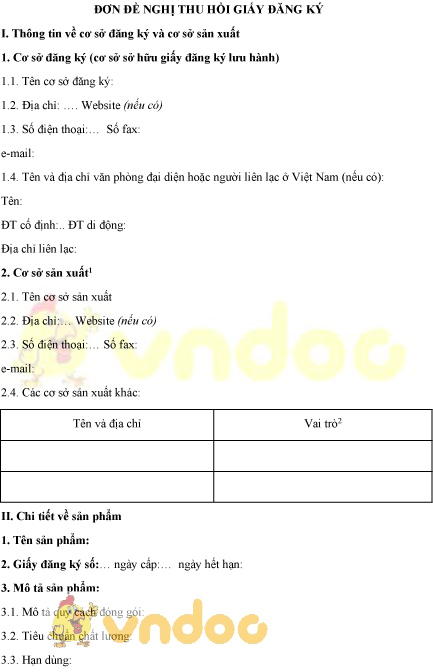Mẫu đơn đề nghị thu hồi giấy đăng ký