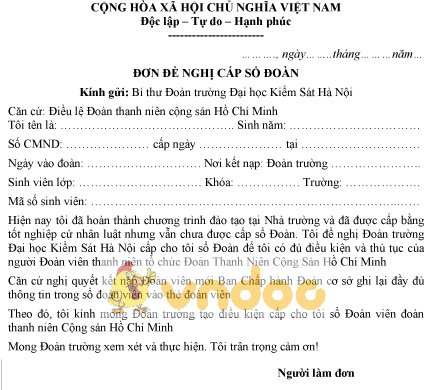 Mẫu đơn xin cấp sổ đoàn