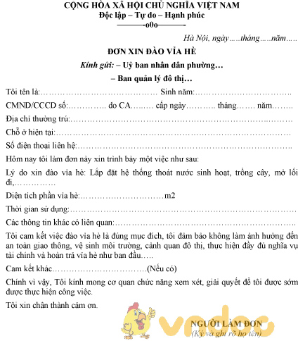 Mẫu đơn xin đào vỉa hè