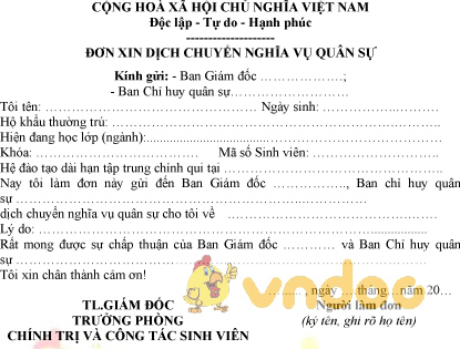 Mẫu đơn xin dịch chuyển nghĩa vụ quân sự