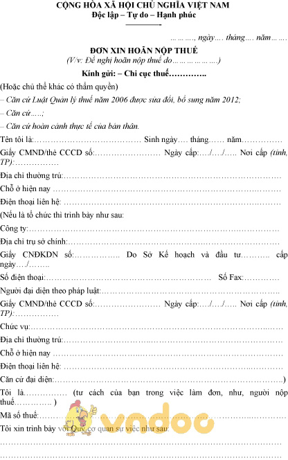 Mẫu đơn xin hoãn nộp thuế
