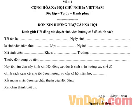 Mẫu đơn xin hưởng trợ cấp xã hội