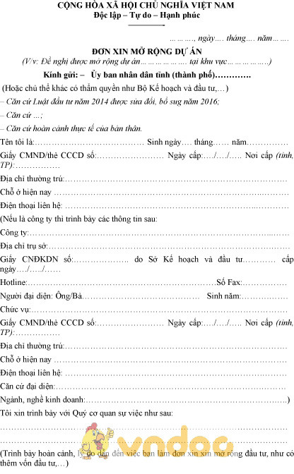 Mẫu đơn xin mở rộng dự án