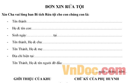 Mẫu đơn xin được rửa tội