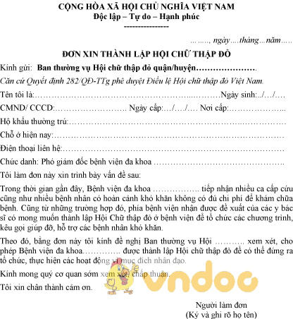 Mẫu đơn xin thành lập Hội chữ thập đỏ