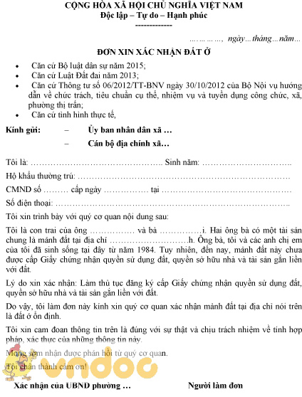 mau-don-xin-xac-nhan-dat-o-1 Mẫu đơn xin xác nhận đất ở