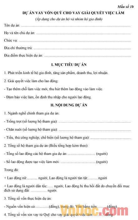 Mẫu dự án vay vốn giải quyết việc làm