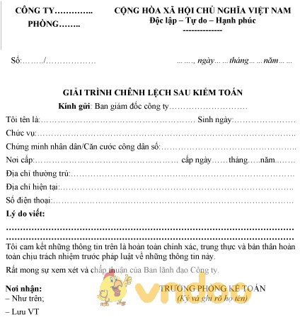 Mẫu giải trình chênh lệch sau kiểm toán