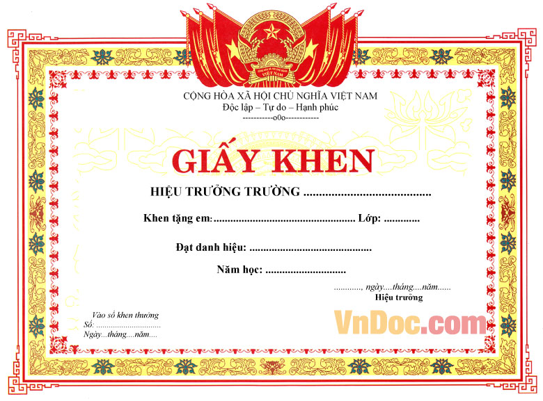 Mẫu giấy khen học sinh