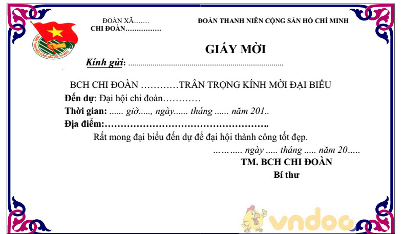 Mẫu giấy mời đoàn thanh niên