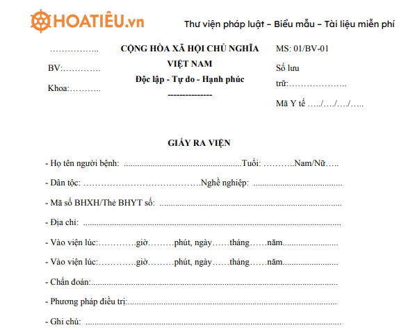 Mẫu giấy ra viện
