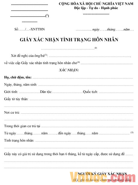 Mẫu giấy xác nhận tình trạng hôn nhân